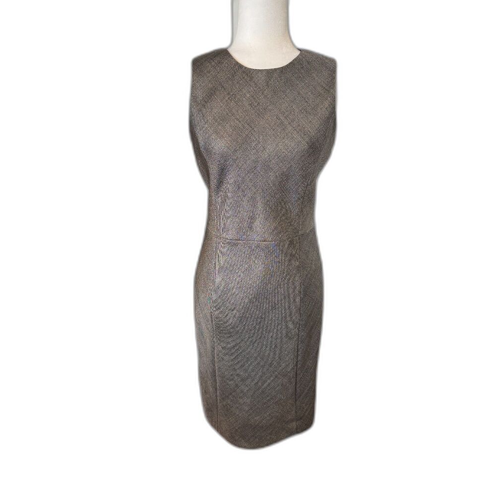 Theory | Wool Blend Sleeveless Sheath Metallic Grey Dress Size 4 Work Career